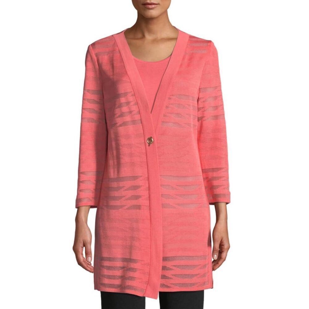 NWOT Misook Womens Large P Coral Pink‎ Twinset Cardigan Tank Sweater 2pc Set